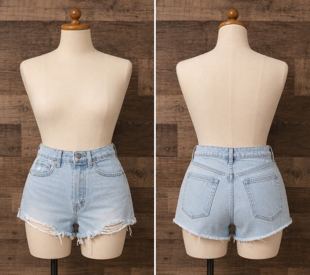 Wild Fable High Rise Light Wash Cut Off Denim Shorts Frayed Hem 00 24W
